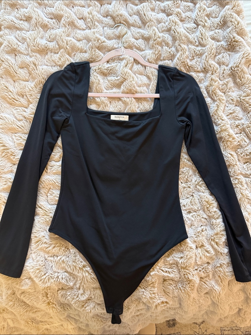 Aritzia Babaton Black Long-Sleeve Square Neck Thong Bodysuit- 0 flaws!